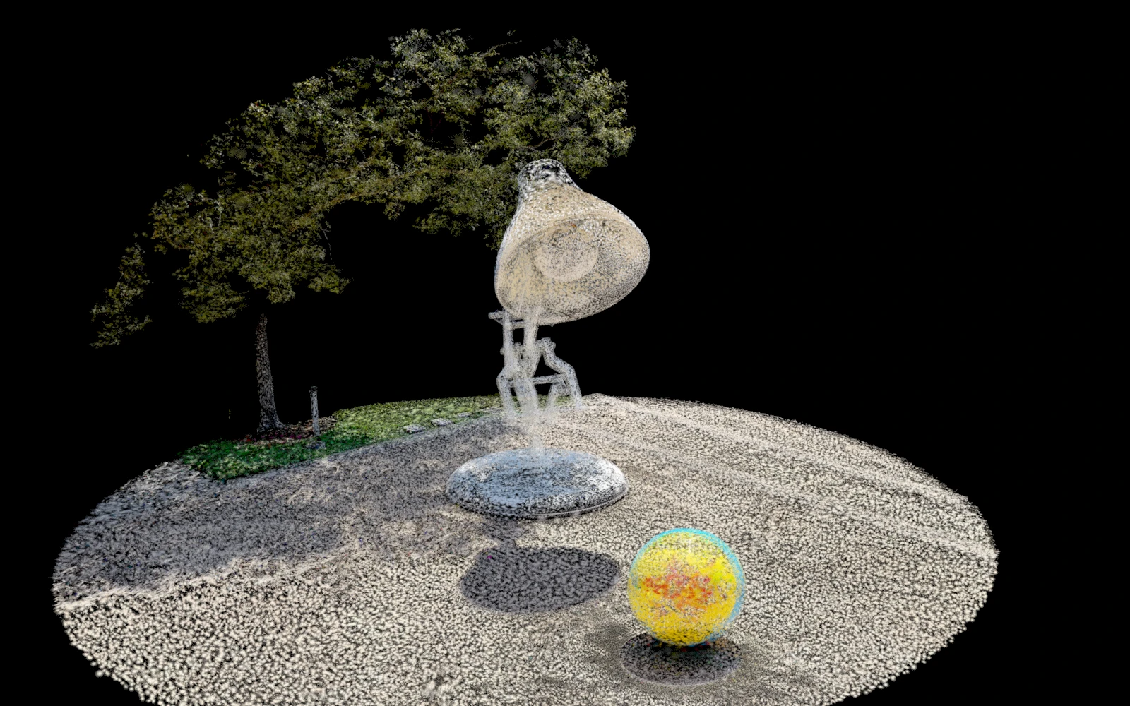 A Gaussian splat scene is composed of many overlapping ellipsoids
